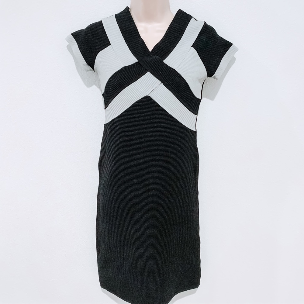 Black and grey strip criss cross dress